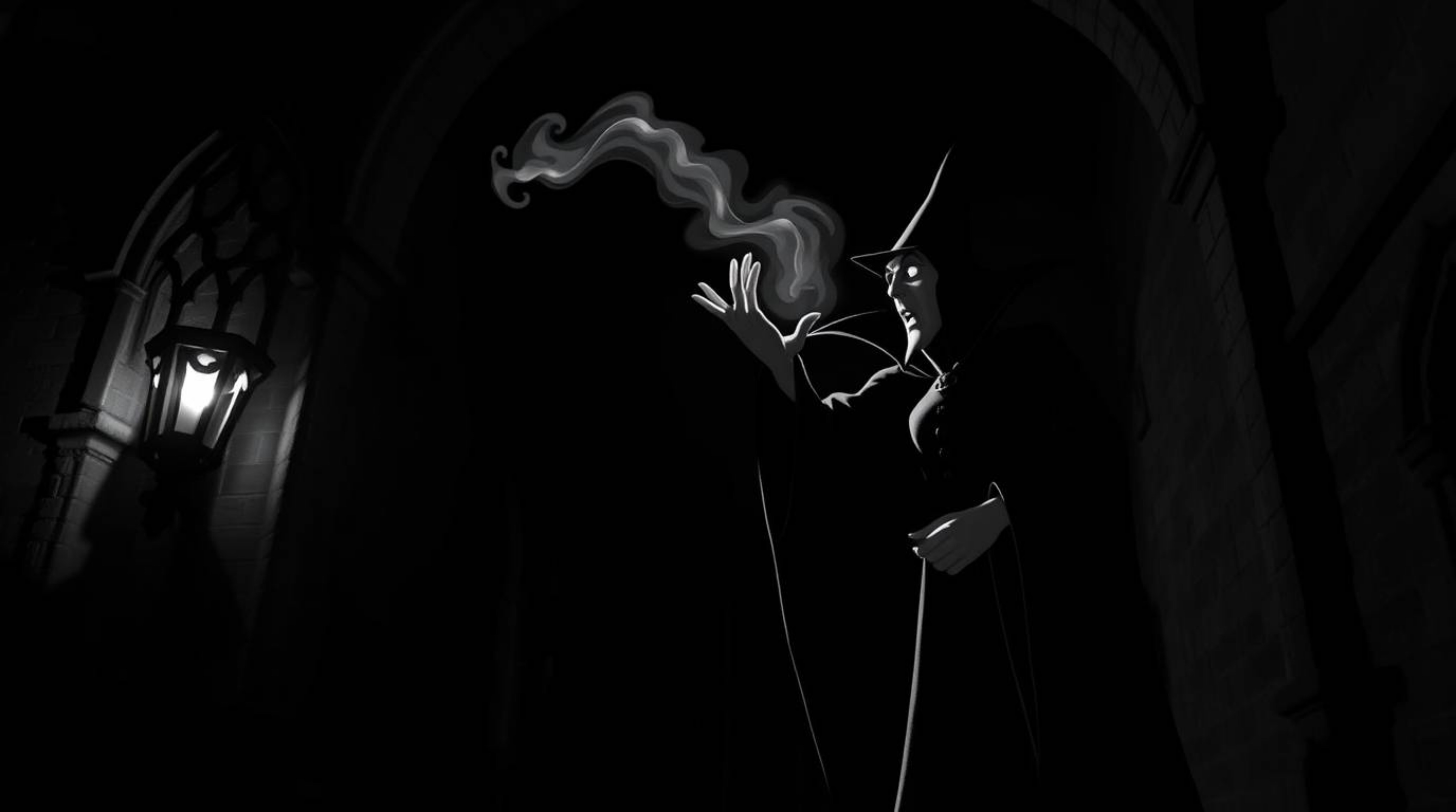 A captivating image depicting a classic Disney villain casting a spell within the ancient walls of a gothic castle.  The scen