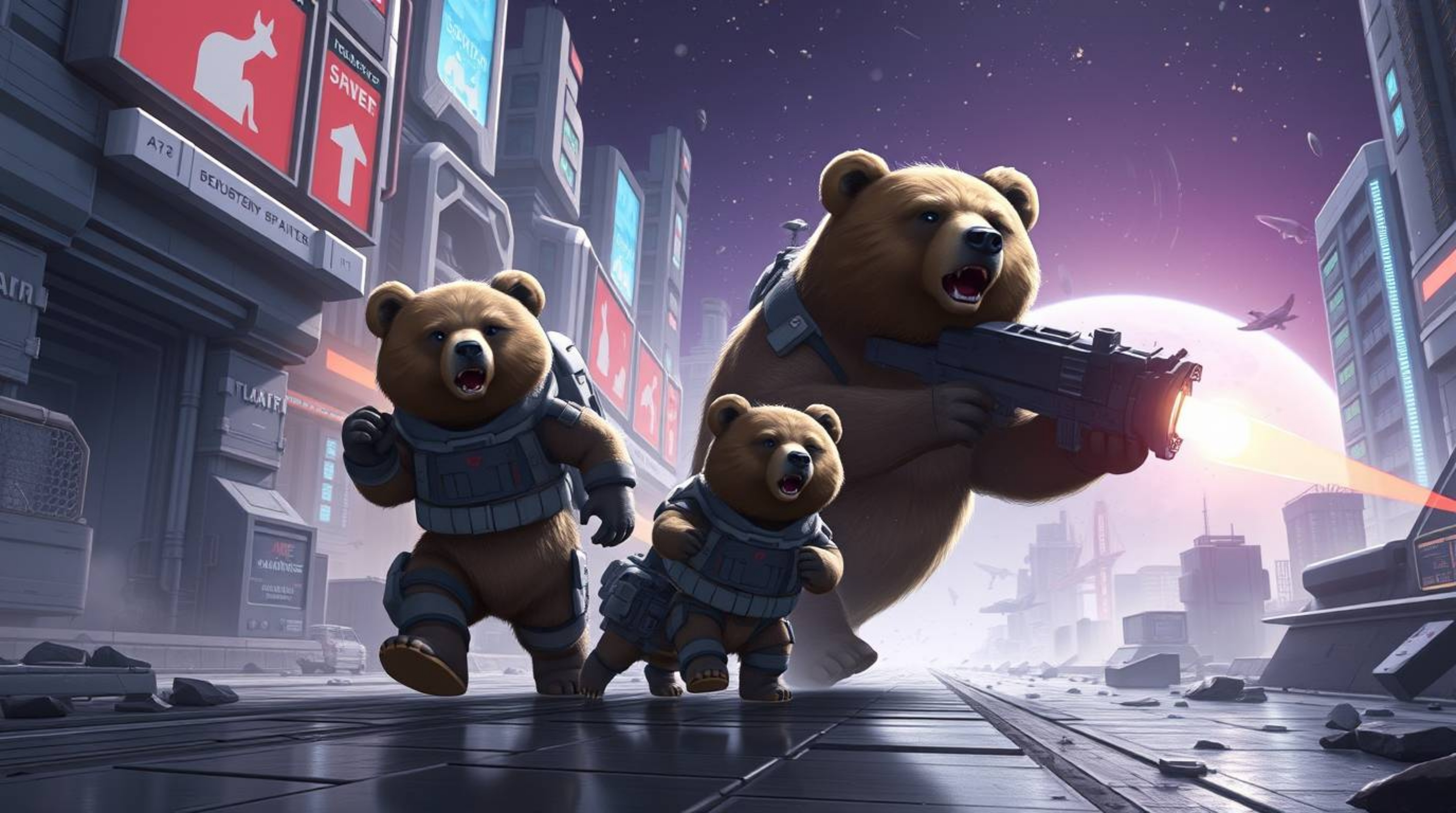 Embark on an exciting urban adventure with a futuristic twist!  This captivating story follows a bear family navigating a tec