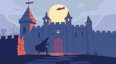 A thief attempts a daring infiltration into a heavily guarded castle depicted in a modern flat design style. The artwork feat