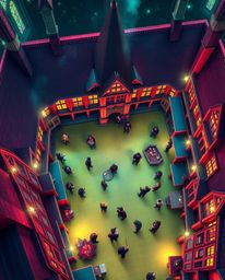 Experience a breathtaking bird's-eye view of a magical school teeming with young wizards, brought to life with vivid electric