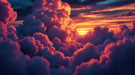 Experience the breathtaking beauty of a thunderstorm illuminated by sunset in this extreme macro close-up, inspired by Isekai