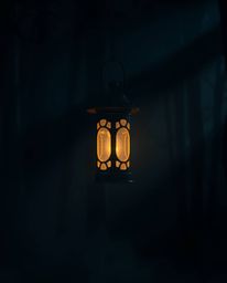 Experience the captivating beauty of a glowing lantern in a dark forest, showcasing stunning volumetric lighting and smooth g