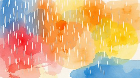 This collection features delicate watercolor paintings depicting captivating rainy scenes.  Electric and vivid colors blend s