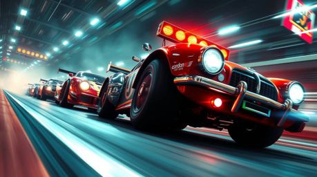 Experience the thrill of a wacky racing scene brought to life in a low-angle perspective digital painting. This artwork showc