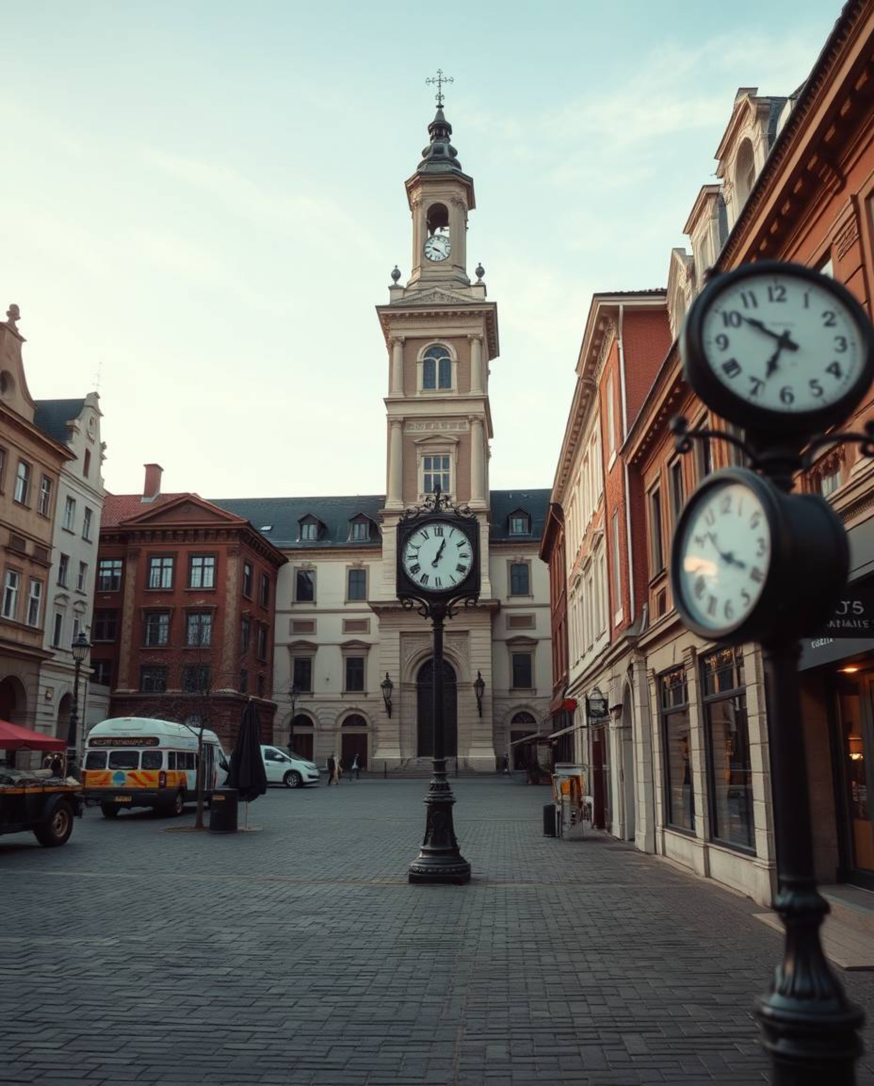 Discover high-resolution stock photos featuring an empty town square dominated by the rhythmic ticking of clocks. Explore ext
