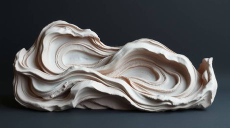 Discover a captivating collection of sculptural clay artworks.  Each piece depicts a fluid, abstract wave rendered in a moody