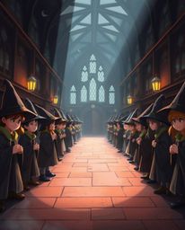 Immerse yourself in a magical school brimming with young wizards, beautifully rendered with contrasting chiaroscuro lighting 