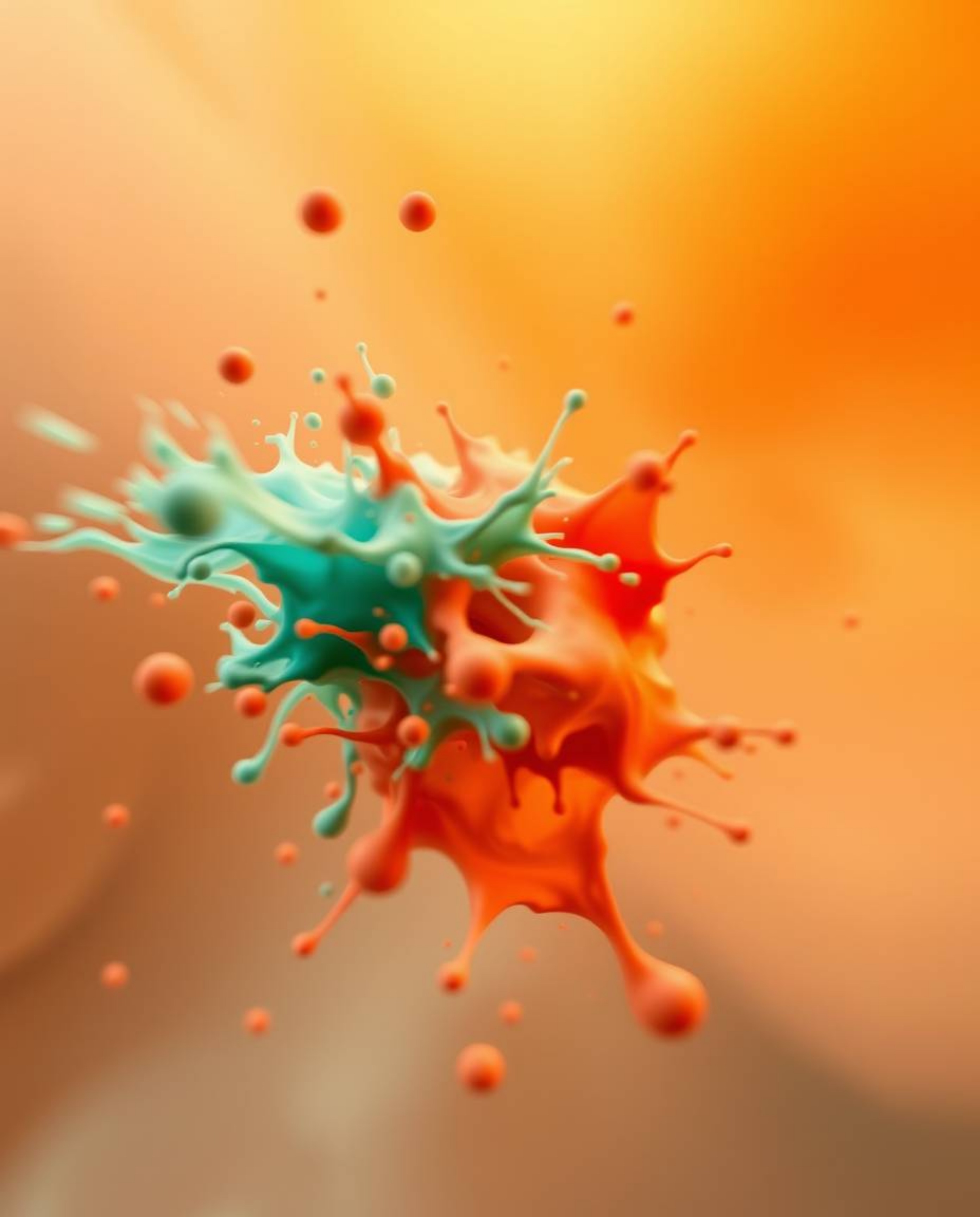 A captivating long-exposure photograph showcasing abstract 3D colorful splash shapes elegantly floating in the vast expanse o