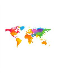 This adorable and charming logo features a world map beautifully rendered with bright, colorful splashes in a geometric style