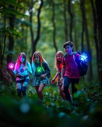 A captivating image depicts a group of friends, each possessing unique powers, embarking on an adventure through a vibrant fo