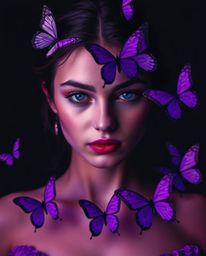A captivating image showcases a graceful girl with elegant features and fair skin releasing butterflies against a backdrop of