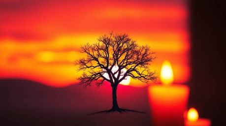 A captivating hand-drawn sketchnote depicts a lone tree silhouetted against a vibrant fiery sunset.  The image features blurr