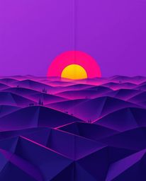 Digital illustration: Intricate origami style Tuscan sunset over misty rolling hills, deep ultraviolet hues, vivid purples, h