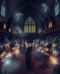Immerse yourself in a magical school teeming with young wizards, vividly depicted in a seamless color blend. Experience a smo