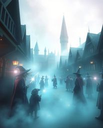 Immerse yourself in an ethereal and spiritual image of a magical school bustling with young wizards. This artwork features a