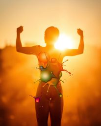 A fine art photograph capturing a modern art style human silhouette formed by vibrant and colorful splash patterns under a wa