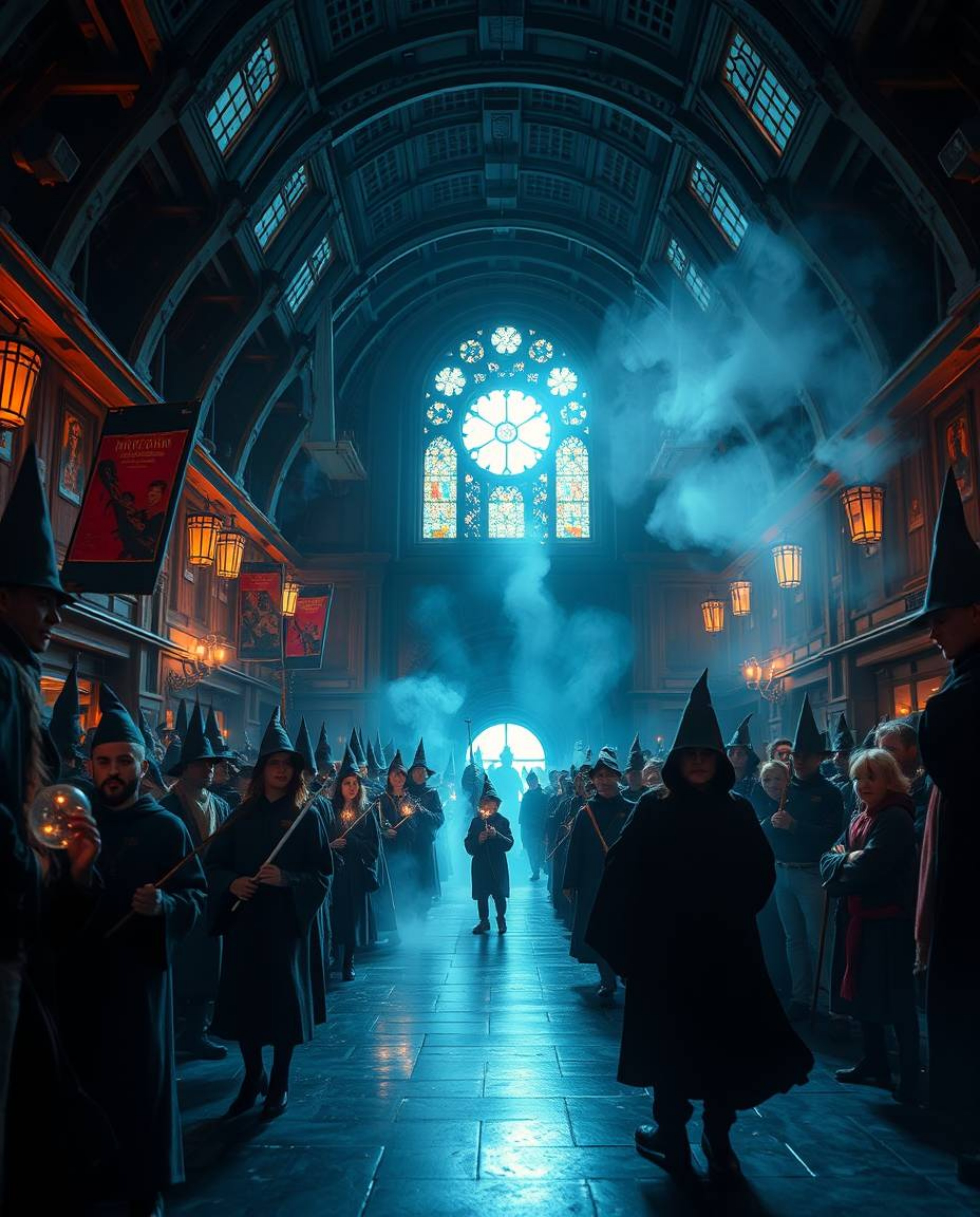 Discover a breathtaking vision of a magical school in a modern future setting.  Filled with young wizards, this epic scene is