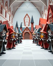 Step into a whimsical world with this magical school teeming with young wizards, brought to life in a unique origami style.  