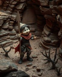 Embark on a captivating Disney-style desert adventure featuring a brave hero rendered in layered papier-mâché. This unique ar