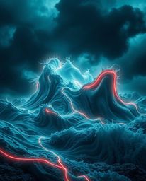 Explore the captivating world of intense, dramatic photography featuring futuristic 3D fluid shapes with glowing edges and li