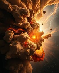 Experience the breathtaking beauty of colliding galaxies in a dramatic cinematic style.  This cosmic explosion showcases natu