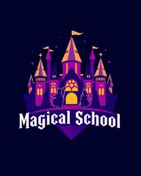 Explore a captivating geometric logo design featuring a magical school brimming with young wizards.  Rendered in deep ultravi