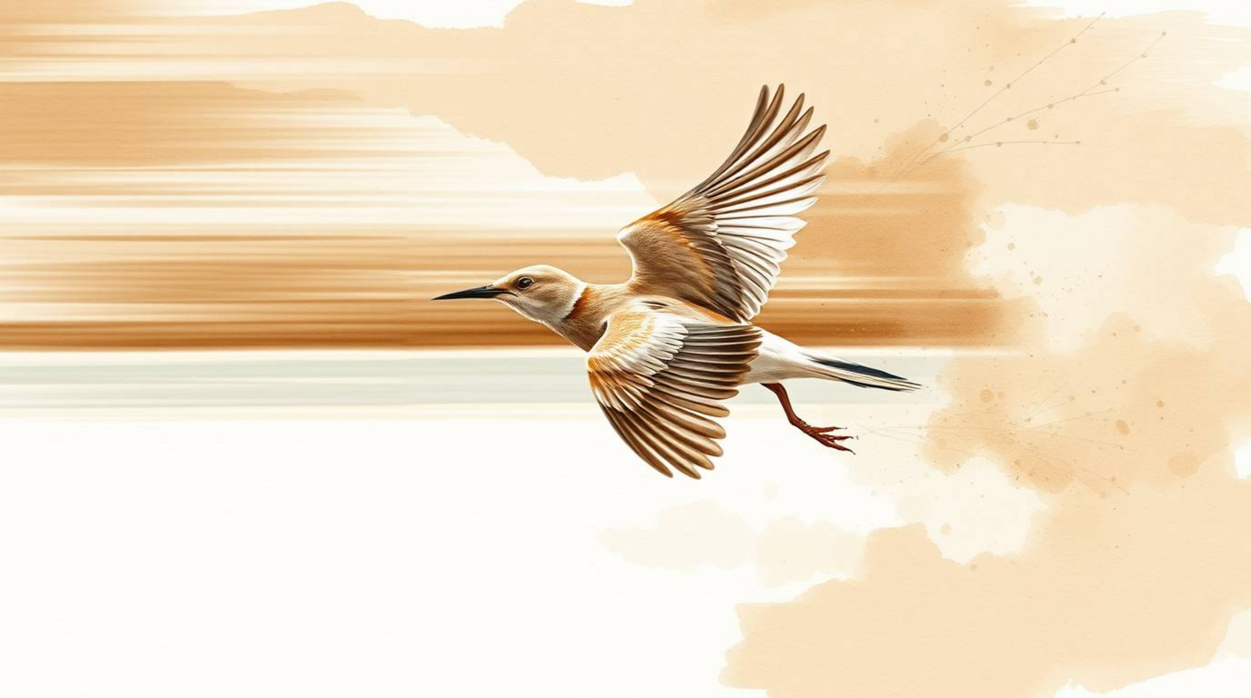A delicate watercolor painting capturing a fast-running bird as it zooms past traffic, rendered in natural earth tones. The a