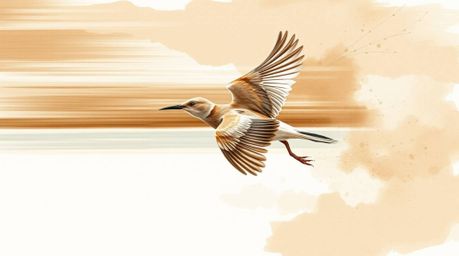 A delicate watercolor painting capturing a fast-running bird as it zooms past traffic, rendered in natural earth tones. The a