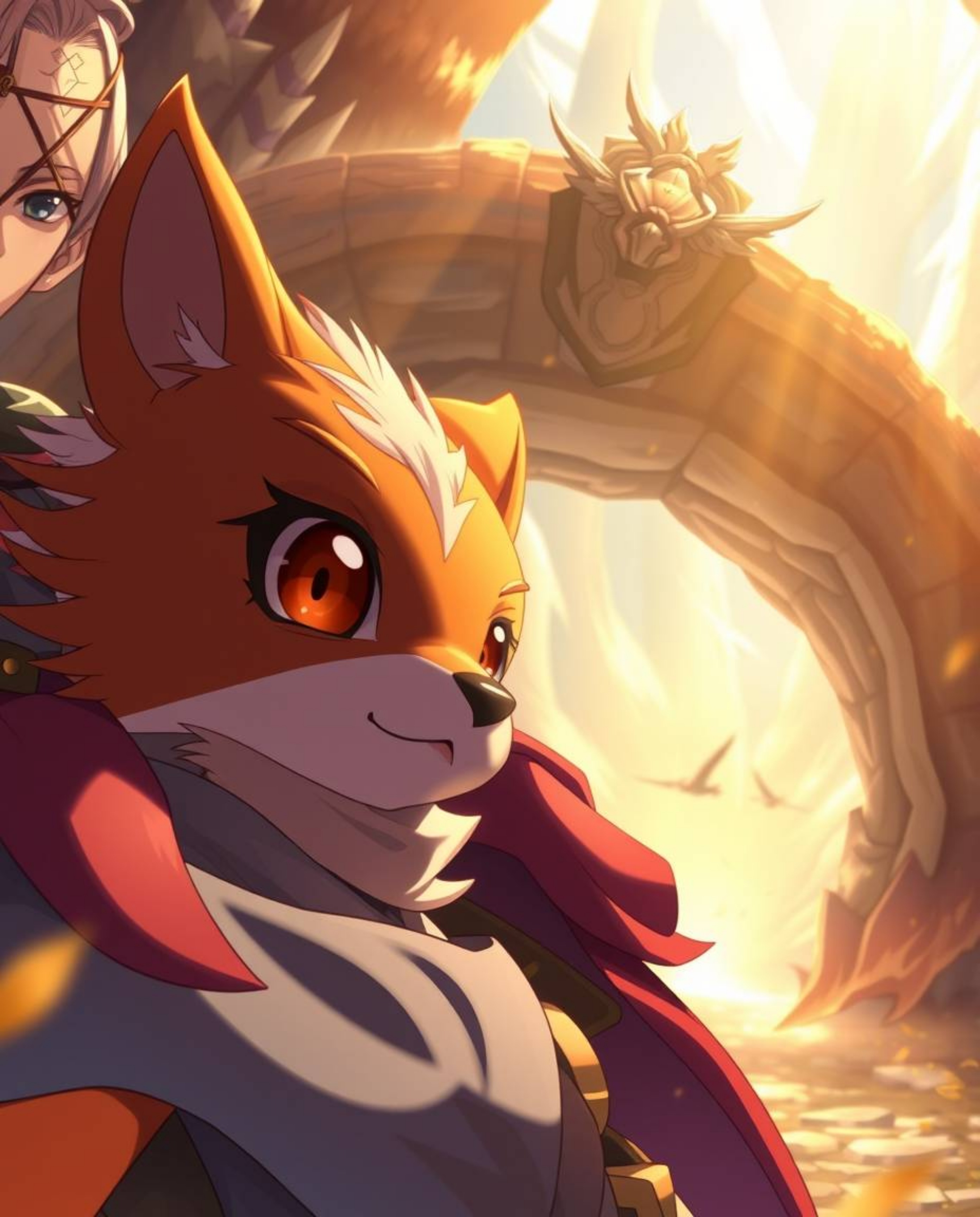 Embark on an enchanting isekai adventure alongside a determined hero and their vibrant, large-eyed talking animal sidekick.  