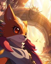 Embark on an enchanting isekai adventure alongside a determined hero and their vibrant, large-eyed talking animal sidekick.