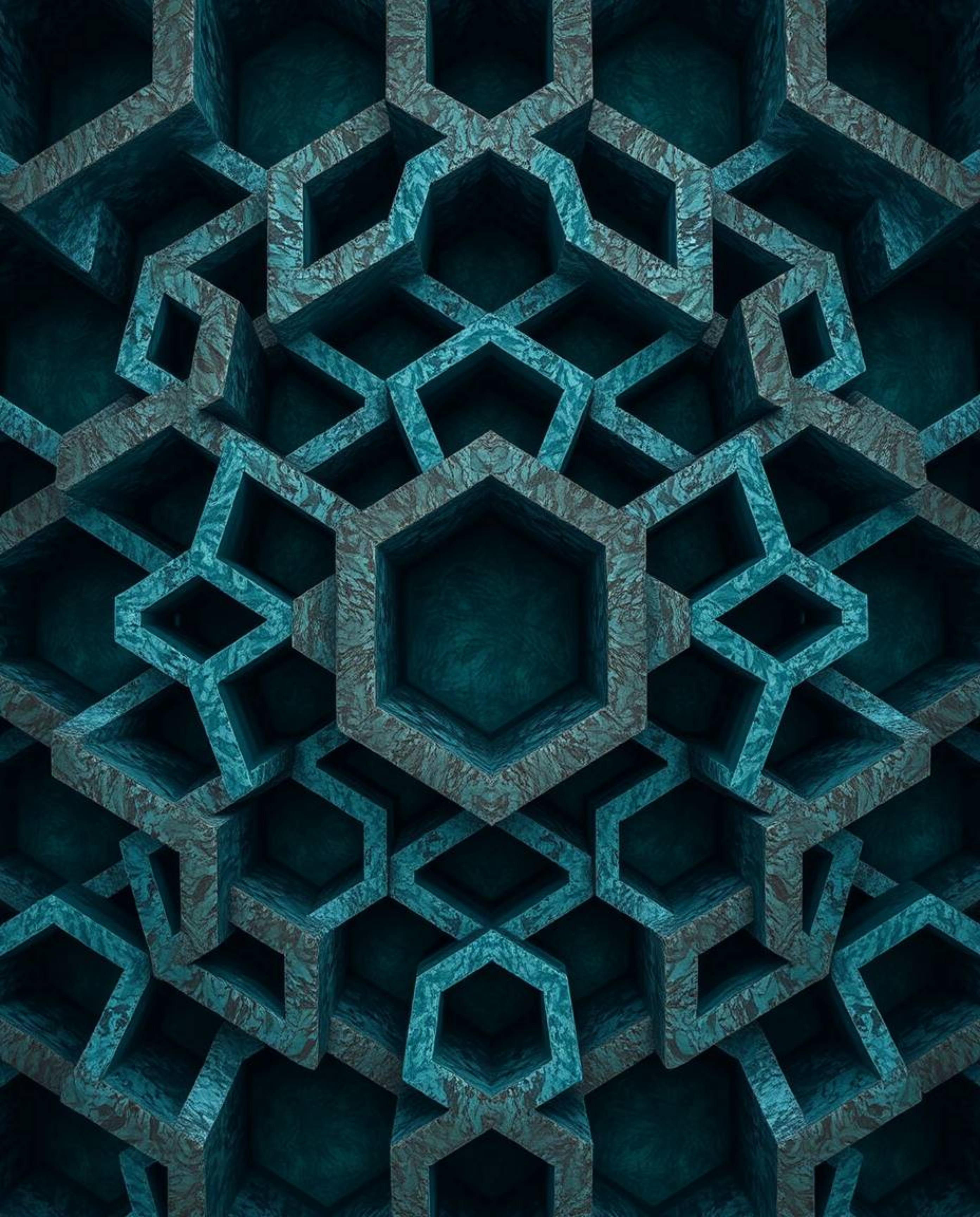 An overhead bird's-eye view showcases a mesmerizing repetitive cube pattern, rendered in the style of M.C. Escher's impossibl