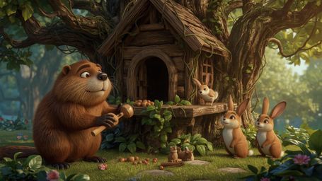 A detailed, high-resolution, commercial-grade stock photo captures a beaver, expertly crafted in a vibrant, whimsical Pixar s
