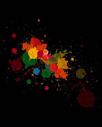 Explore the captivating world of high-contrast, low-key lighting with intense jet black hues and vibrant watercolor splashes,