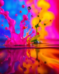 A captivating macro photograph reveals the vibrant energy of ink splashes in water.  Bright, saturated colors explode against