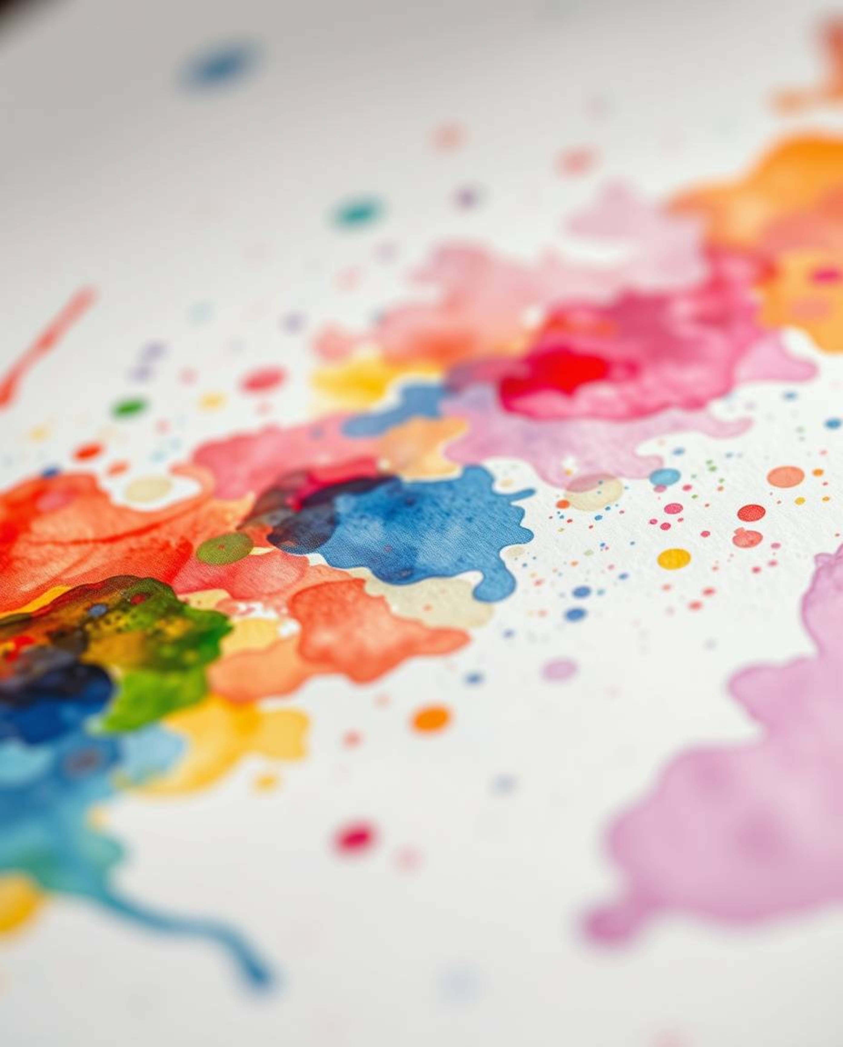 Experience the vibrant energy of colorful watercolor splashes blending seamlessly on paper.  This artwork captures a chaotic 
