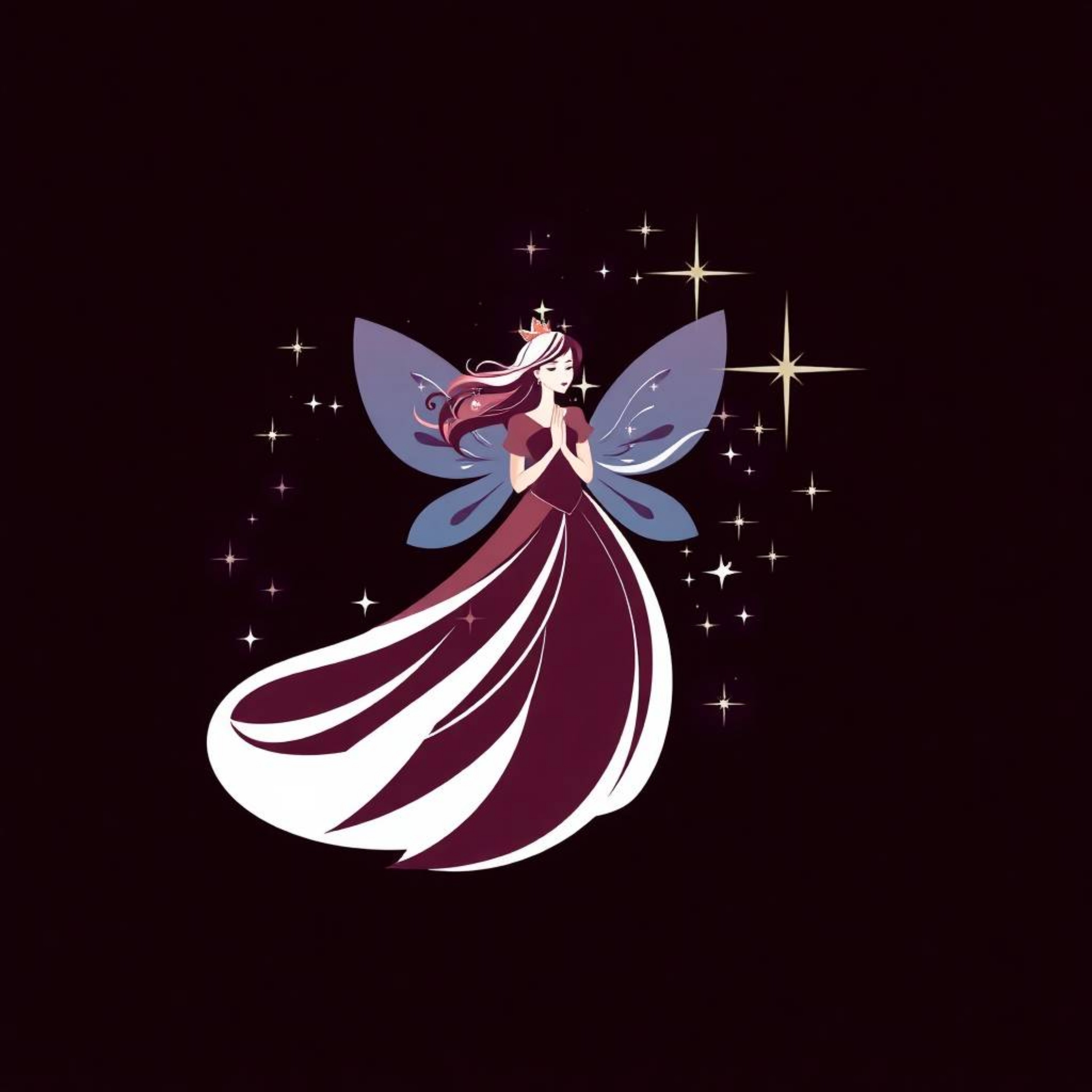 This sophisticated logo design features a fairy godmother emerging in a swirling cloud of sparkles. The design utilizes geome