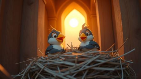 This collection features precise architectural color photographs showcasing extreme macro close-ups of two cartoon birds dili