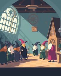 Discover a captivating collection of modern flat design illustrations depicting a magical school brimming with young wizards.