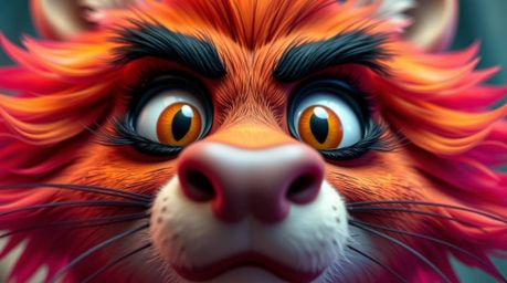 A captivating close-up reveals a sarcastic animal sidekick, brimming with vibrant energy and expressive eyes. The detailed i