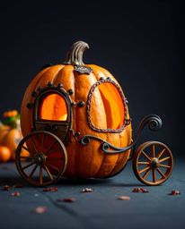 A captivating high-resolution stock photo depicts an adorable pumpkin magically transforming into a charming carriage. Perfec