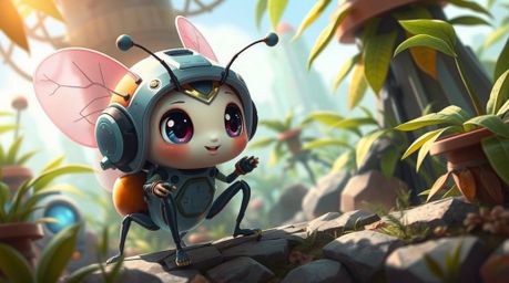 Embark on a miniature adventure with an adorable, bug-sized hero as they explore a futuristic sci-fi backyard jungle. This di