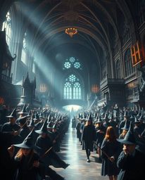 Immerse yourself in a grand, epic depiction of a magical school brimming with young wizards, brought to life with a modern, f