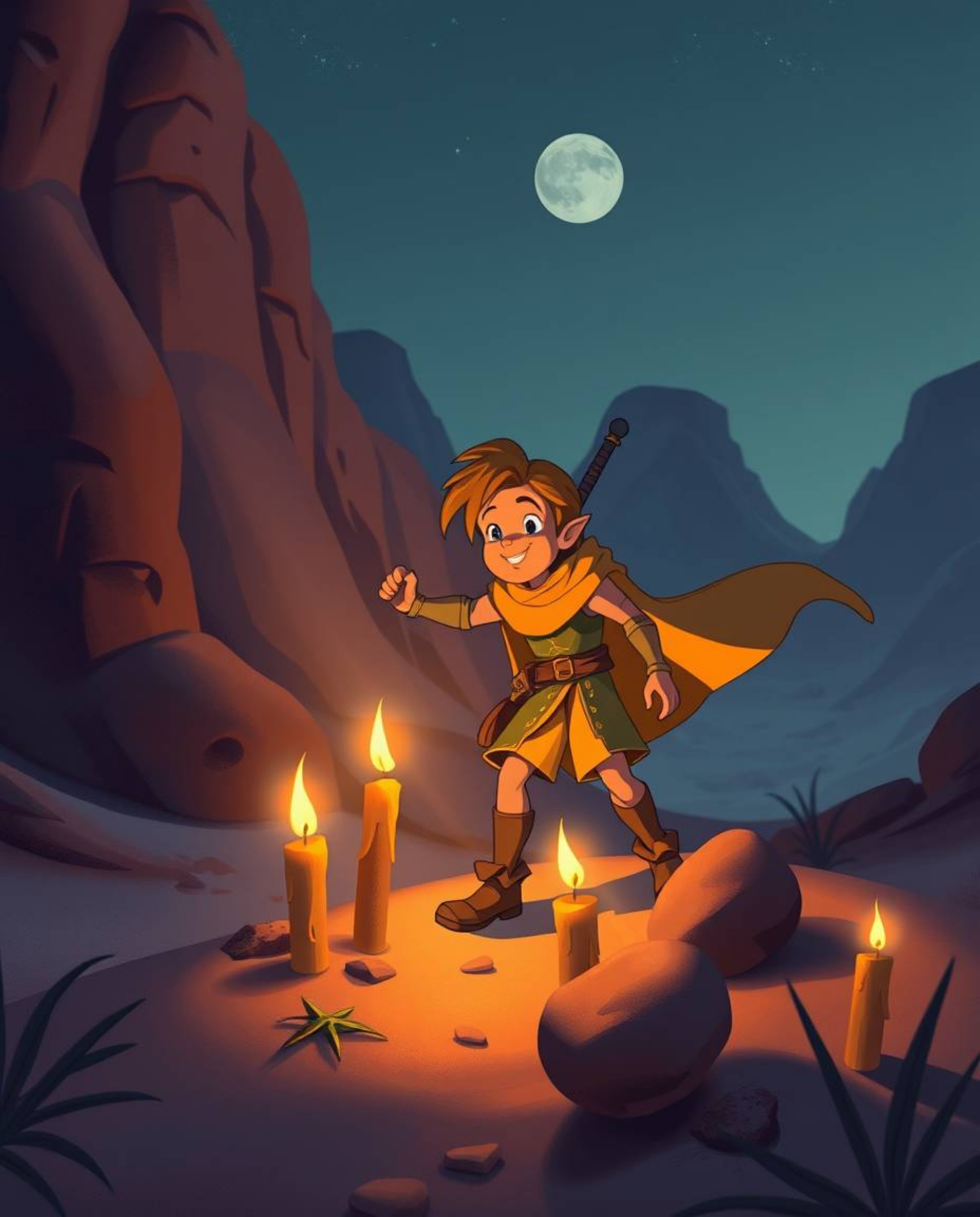 A captivating Disney-style illustration showcases a courageous hero embarking on a thrilling desert adventure. Illuminated b