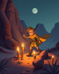 A captivating Disney-style illustration showcases a courageous hero embarking on a thrilling desert adventure.  Illuminated b
