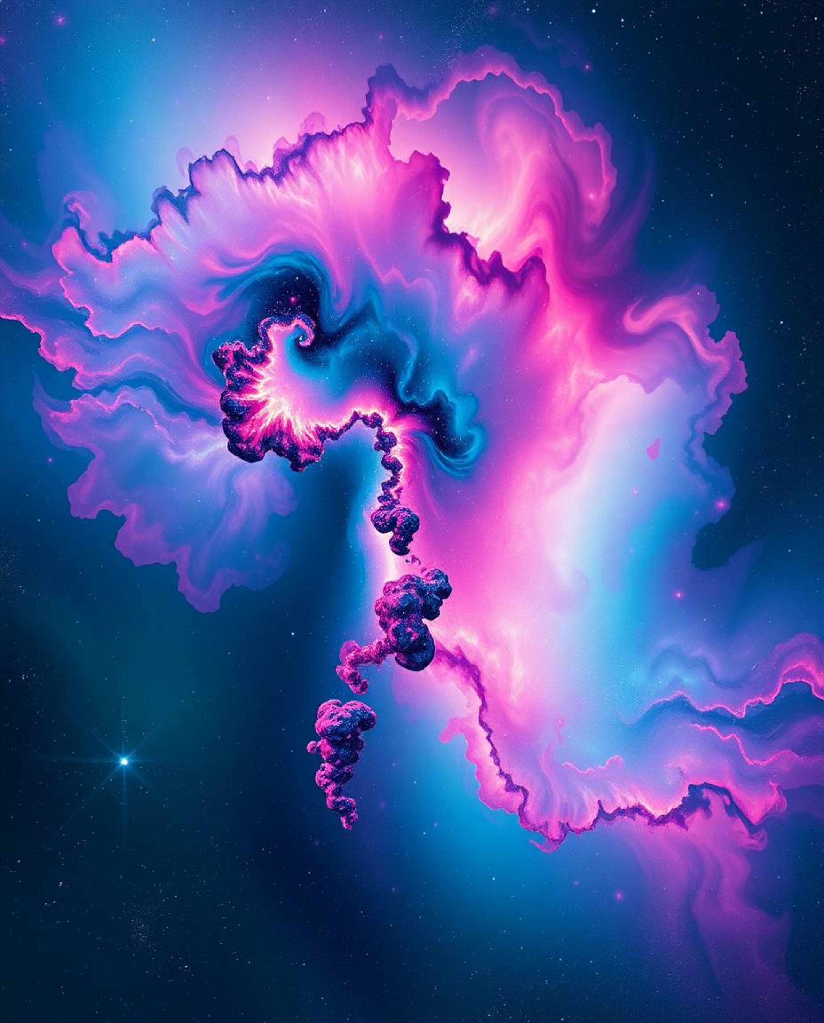 Stunning visuals of colliding galaxies featuring rich teal hues and luxurious vibrant colors.  Experience a cosmic explosion 