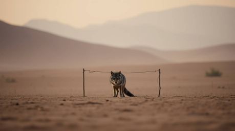 A captivating cinematic desert scene unfolds with a dreamy soft focus and a hazy background, showcasing a smooth color gradie