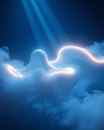 Experience a captivating scene of futuristic 3D fluid shapes illuminated by volumetric lighting, their edges glowing brillian