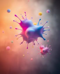 Immerse yourself in a world of surreal digital art. This captivating piece features abstract 3D colorful splash shapes floati