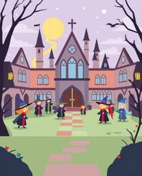 Experience a modern flat design interpretation of a magical school teeming with young wizards, rendered using simple two-dime