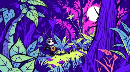 Explore a miniature world with a bug-sized hero navigating a vibrant backyard jungle. This hand-drawn, color sketchnote style